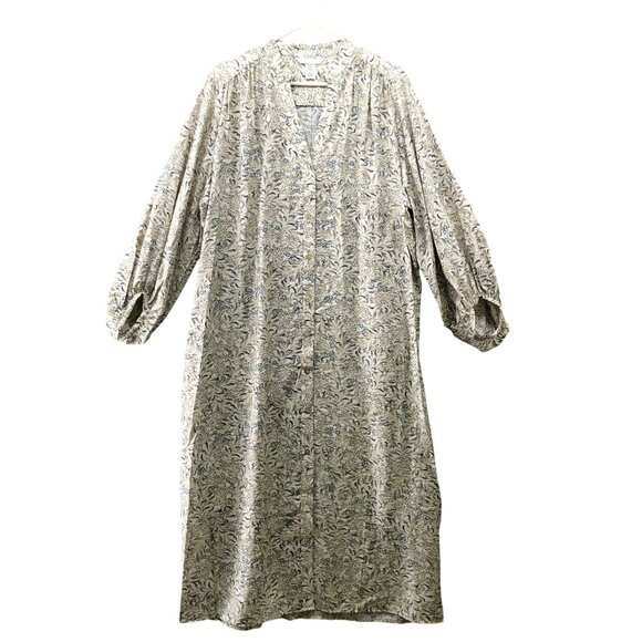 H&M Long Sleeve Maxi Shirt Dress Womens M Balloon Sleeve Floral Beige Shift - Picture 1 of 9